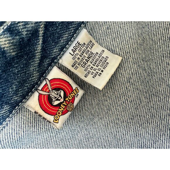 Vintage Y2k Looney Tunes Tweety Bird Jean Jacket Blue Denim size Large - Picture 3 of 13